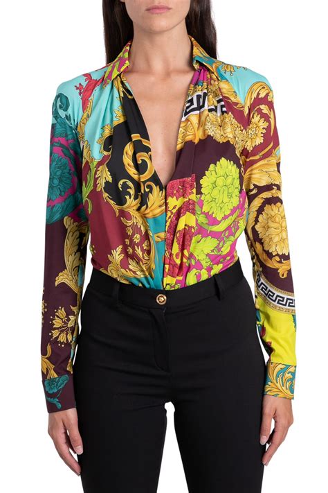 versace women's baroque shirt|Versace women's bodysuit.